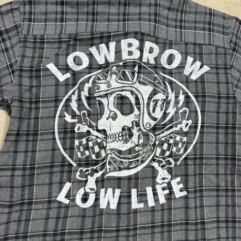 Lowbrow Art Company Shirt Mens Medium Plaid Button-Up Flannel Low Life Skull NEW - Picture 15 of 16